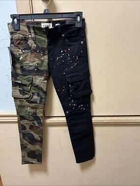 NWT Little Kids FWRD Denim Split-Leg Design, Black and Camo Cargo Jeans.